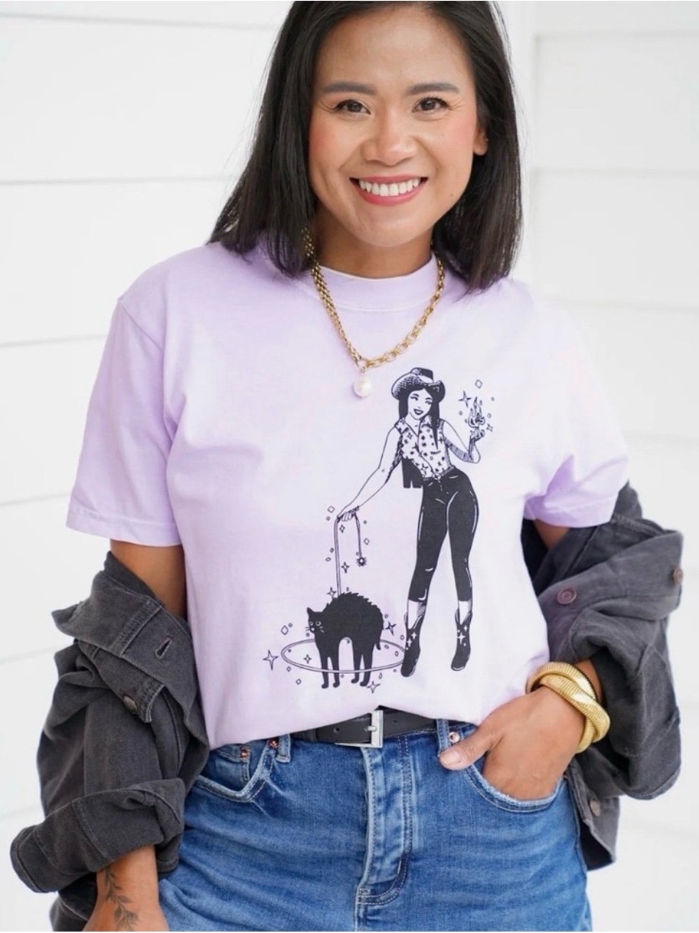 Comfort Colors Lavender Graphic Tee with Black Illustration